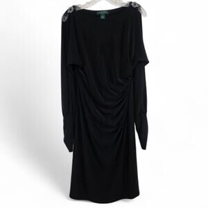 Lauren Ralph Lauren Black Cocktail Split Sleeve Faux Wrap Dress Size 8